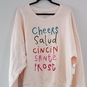 MAEVE (ANTHROPOLOGIE) light pink 100% cotton sweatshirt with "Cheers" print